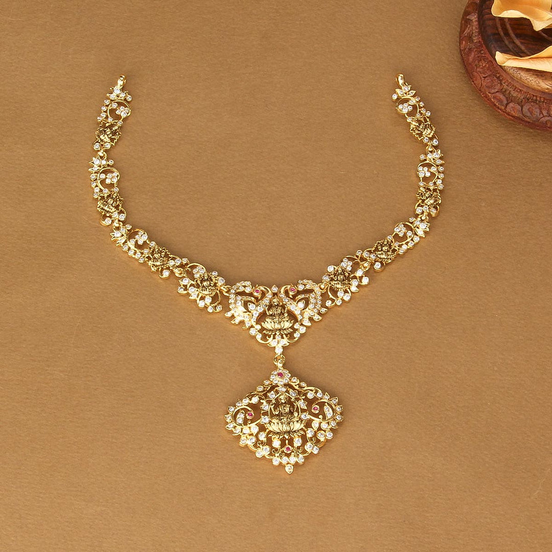 92.5 Silver Priya Diamond Design Short Necklace | SHOBITAM