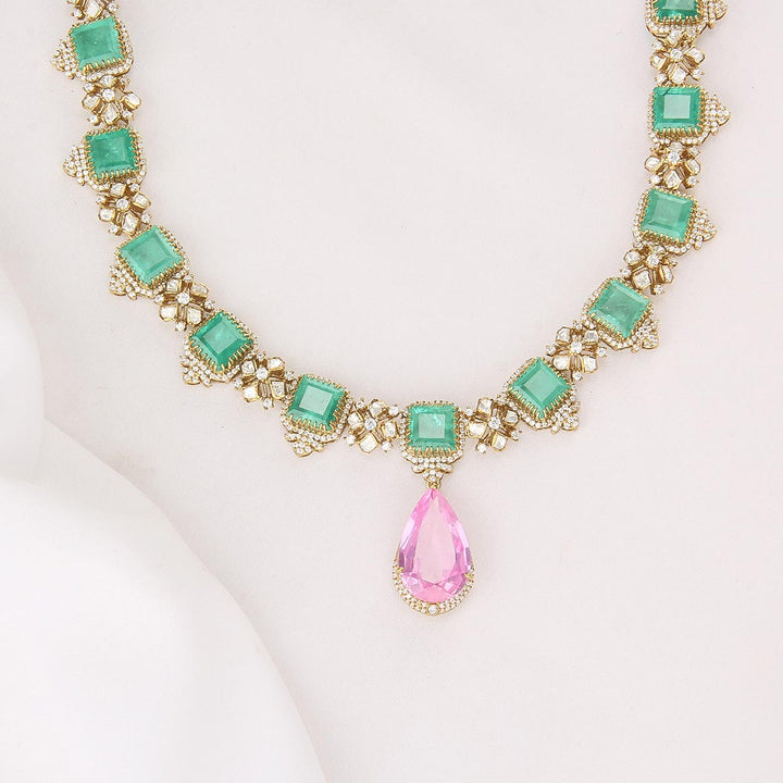 Pure 92.5 Silver, 24kt Gold Plated Vithara Short Necklace Set | SHOBITAM