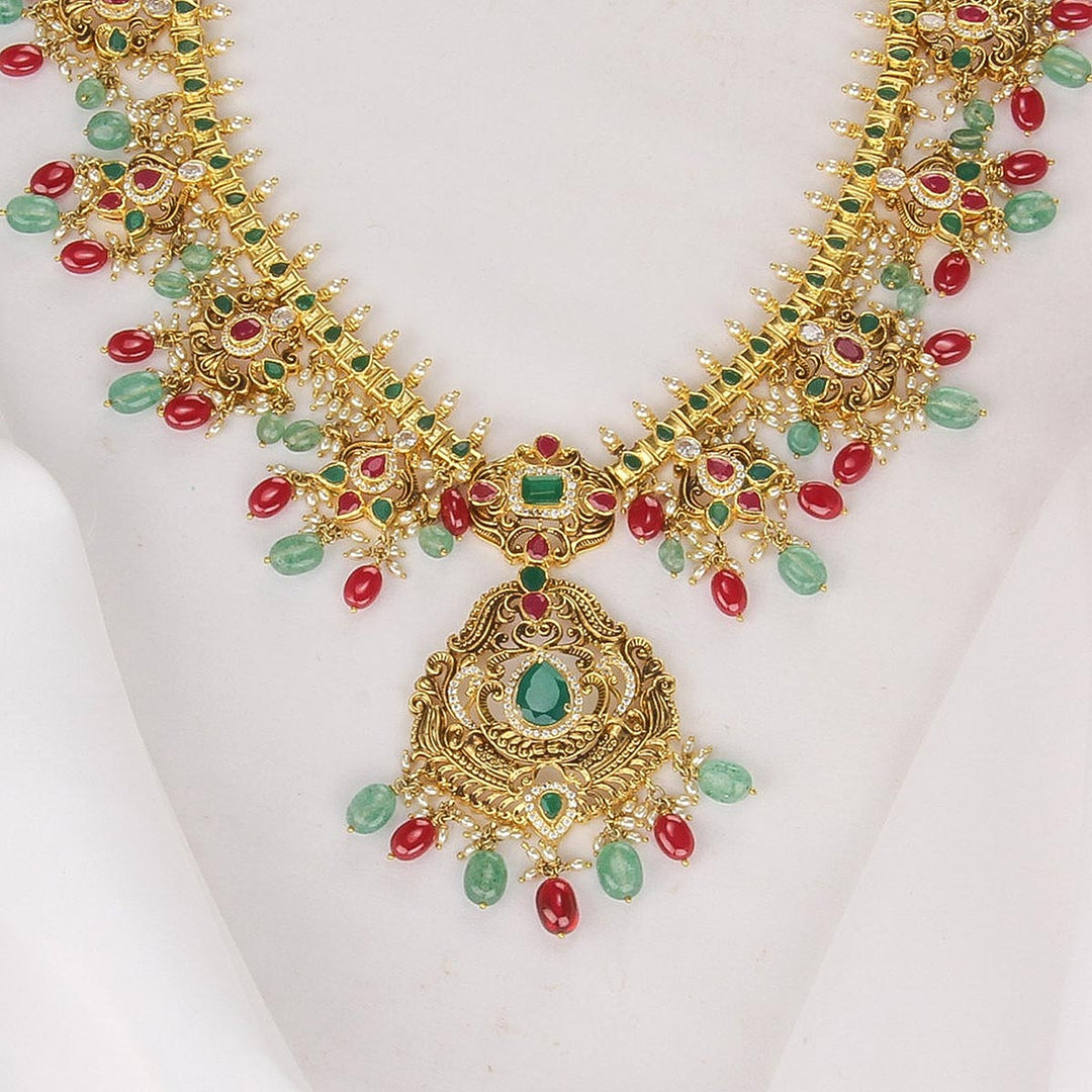 92.5 Silver Gold Plated, Chic & Trendy Pakshi Long Necklace | SHOBITAM