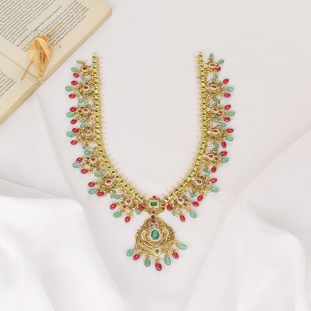92.5 Silver Gold Plated, Chic & Trendy Pakshi Long Necklace | SHOBITAM