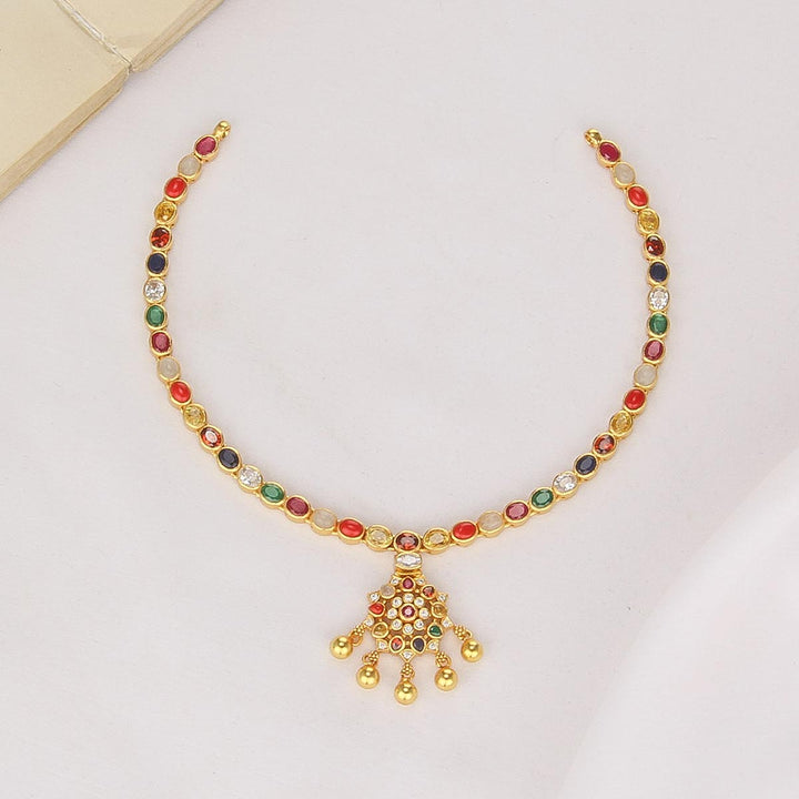 92.5 Silver, 24kt gold-plated, Tavisha Stone Short Necklace | SHOBITAM