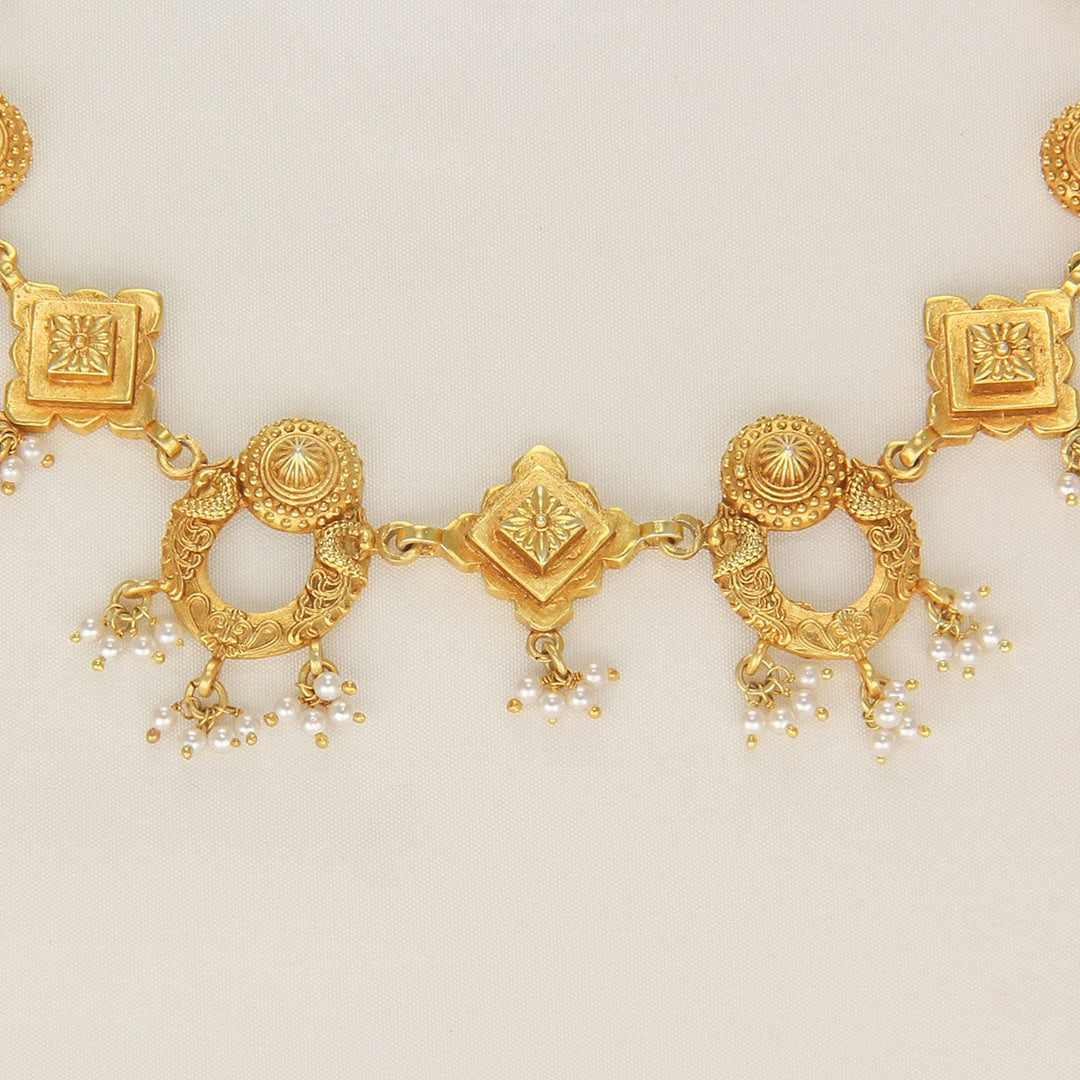 92.5 Silver and 24kt gold-plated, Thishitha Short Necklace Set | SHOBITAM