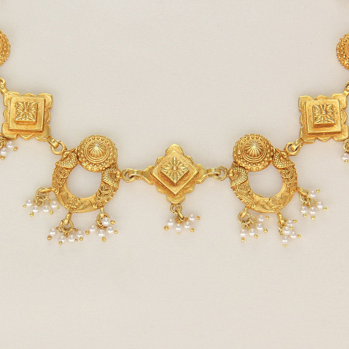 92.5 Silver and 24kt gold-plated, Thishitha Short Necklace Set | SHOBITAM