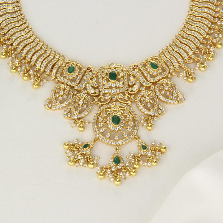 Pure 92.5 Silver, 24kt Gold Plated Sherin Stone Short Necklace | SHOBITAM