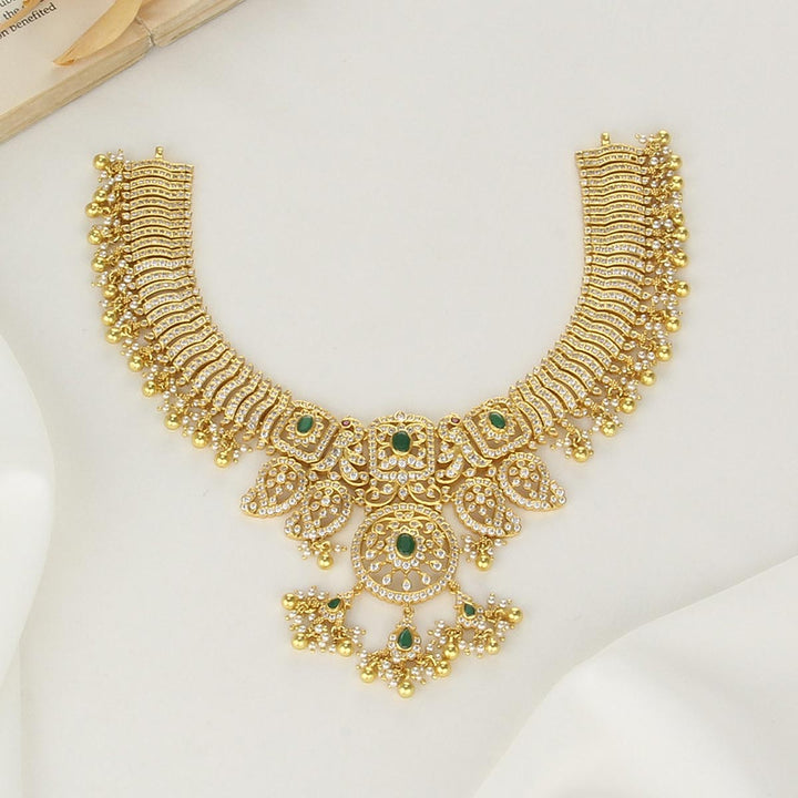 Pure 92.5 Silver, 24kt Gold Plated Sherin Stone Short Necklace | SHOBITAM