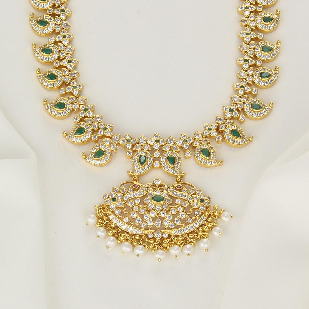 Pure 92.5 Silver, 24kt Gold Plated Vedhika Long Necklace | SHOBITAM
