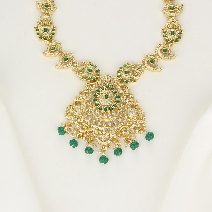 Pure 92.5 Silver, Gold Plated Krithika Long Necklace | SHOBITAM
