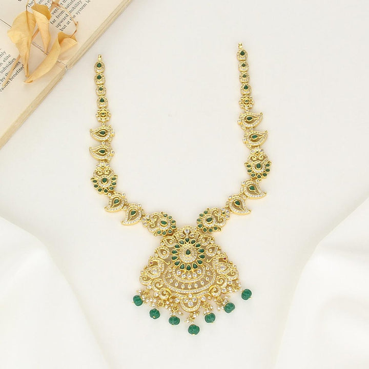 Pure 92.5 Silver, Gold Plated Krithika Long Necklace | SHOBITAM
