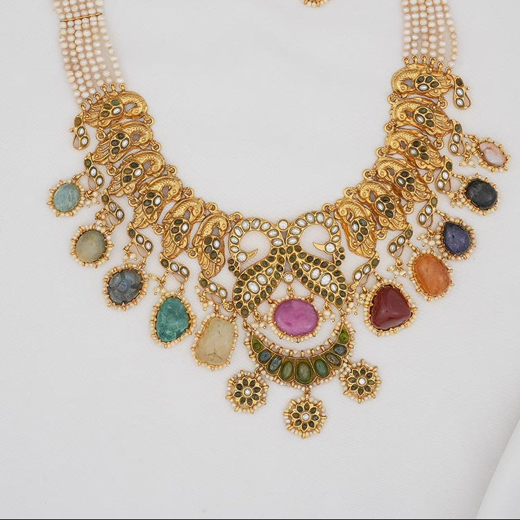 92.5 Silver, Gold Plated, Multi Charming Short Necklace | SHOBITAM