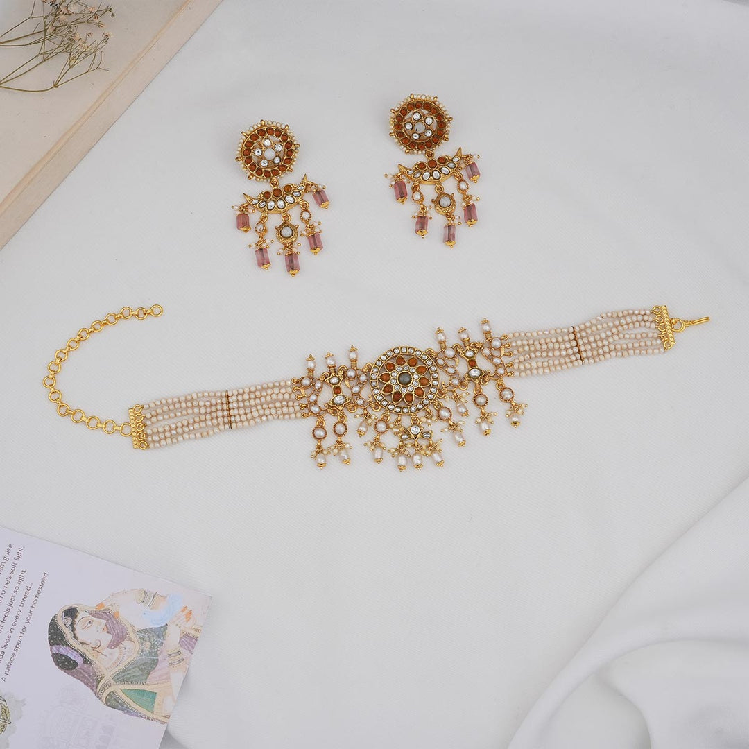 92.5 Silver and 24kt gold-plated, Beautiful Boho Choker Set | SHOBITAM