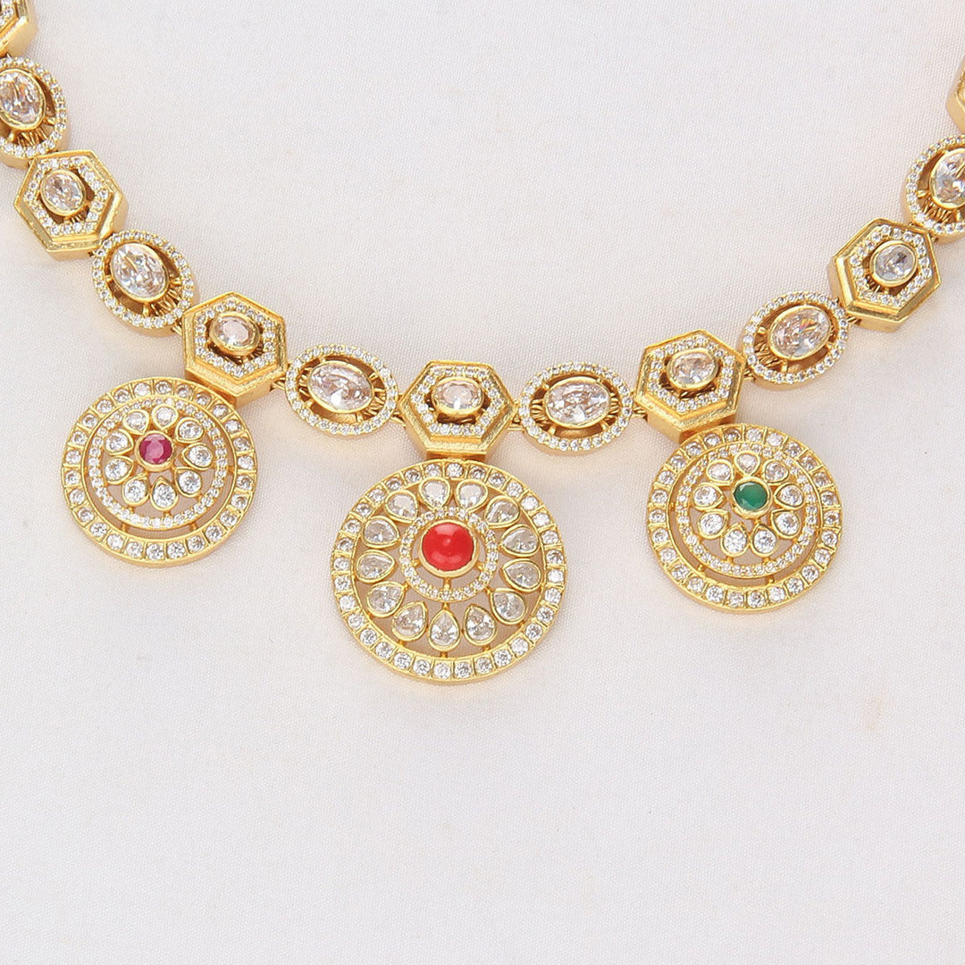 Pure 92.5 Silver, 24kt Gold Plated Glittering Short Necklace Set | SHOBITAM