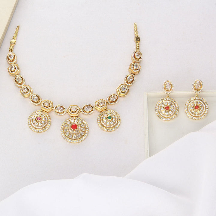 Pure 92.5 Silver, 24kt Gold Plated Glittering Short Necklace Set | SHOBITAM