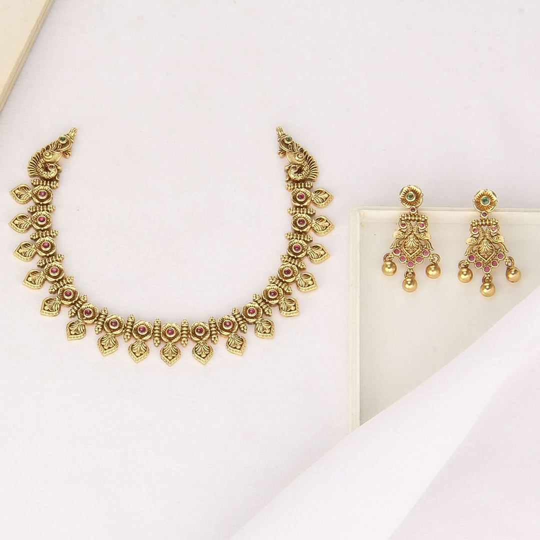 Pure 92.5 Silver, 24kt Gold Plated Lashikha Nagas Short Necklace Set | SHOBITAM