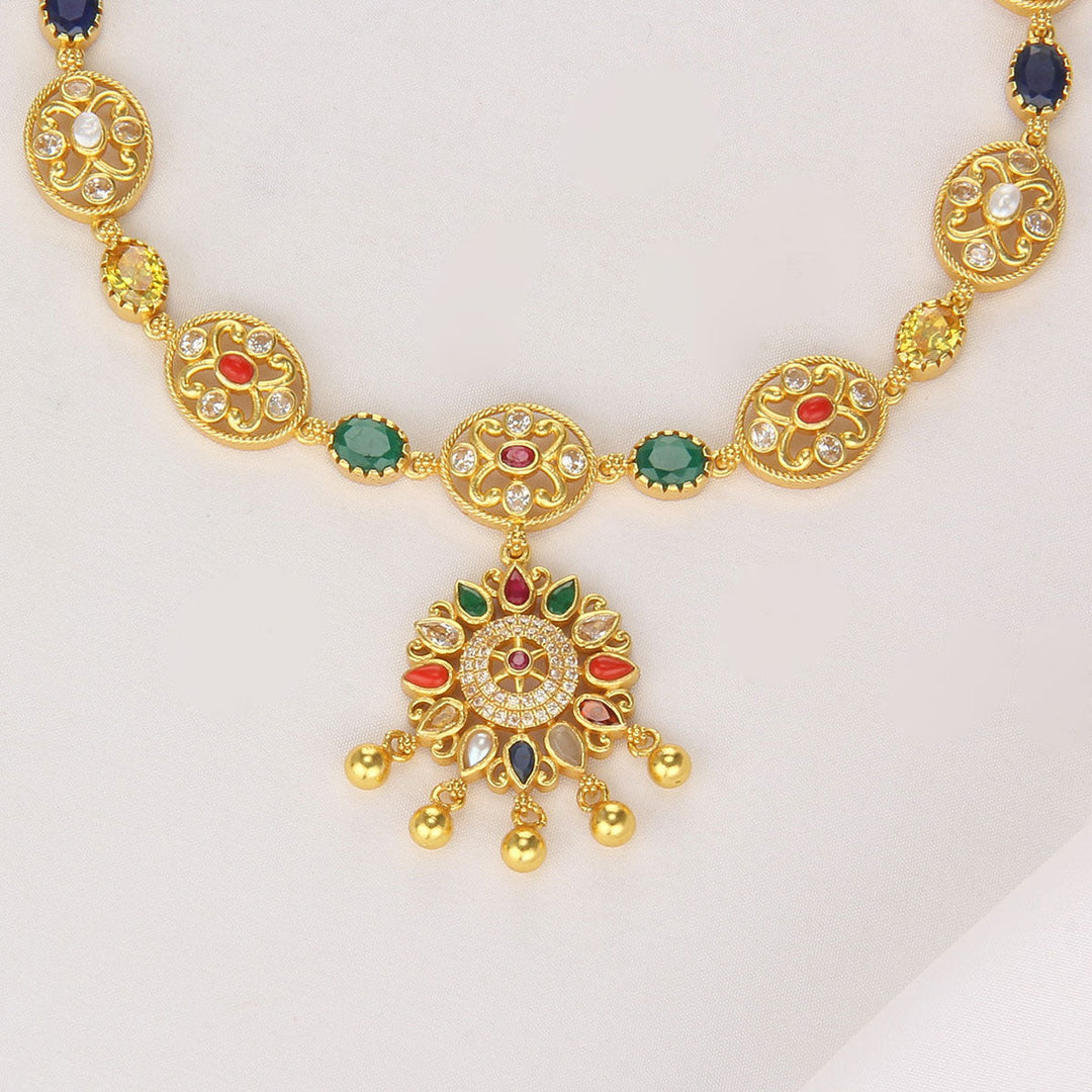 92.5 Silver, 24 kt gold-plated, Manisha Stone Short Necklace | SHOBITAM