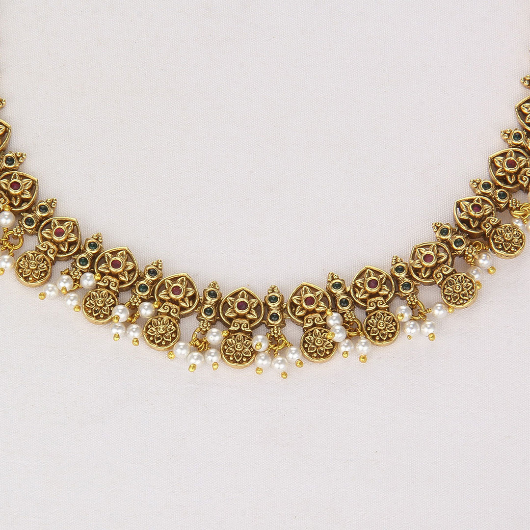Pure 92.5 Silver, 24kt Gold Plated Lekha Nagas Short Necklace Set | SHOBITAM