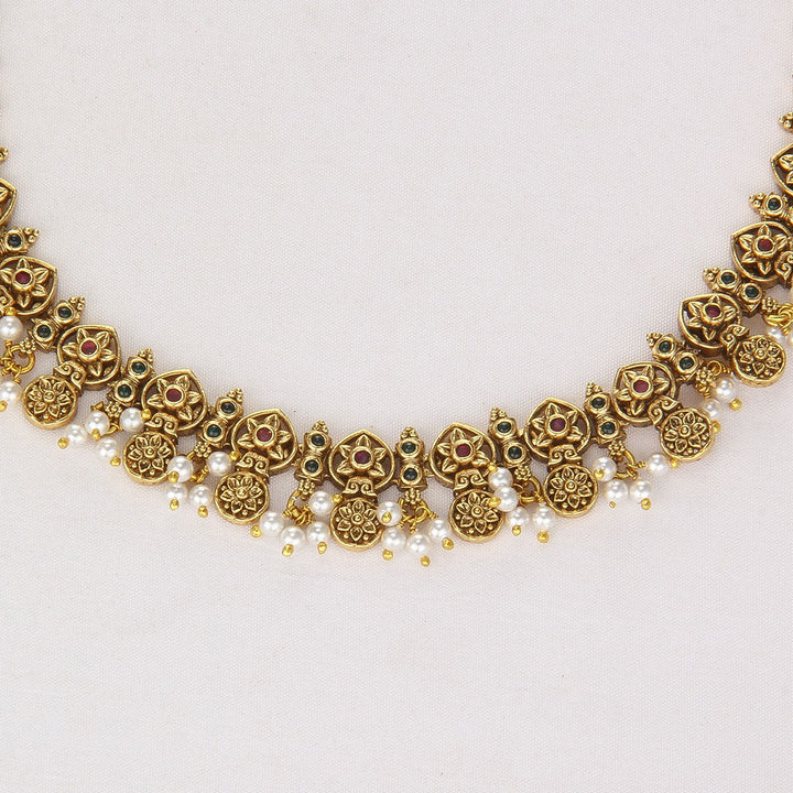 Pure 92.5 Silver, 24kt Gold Plated Lekha Nagas Short Necklace Set | SHOBITAM
