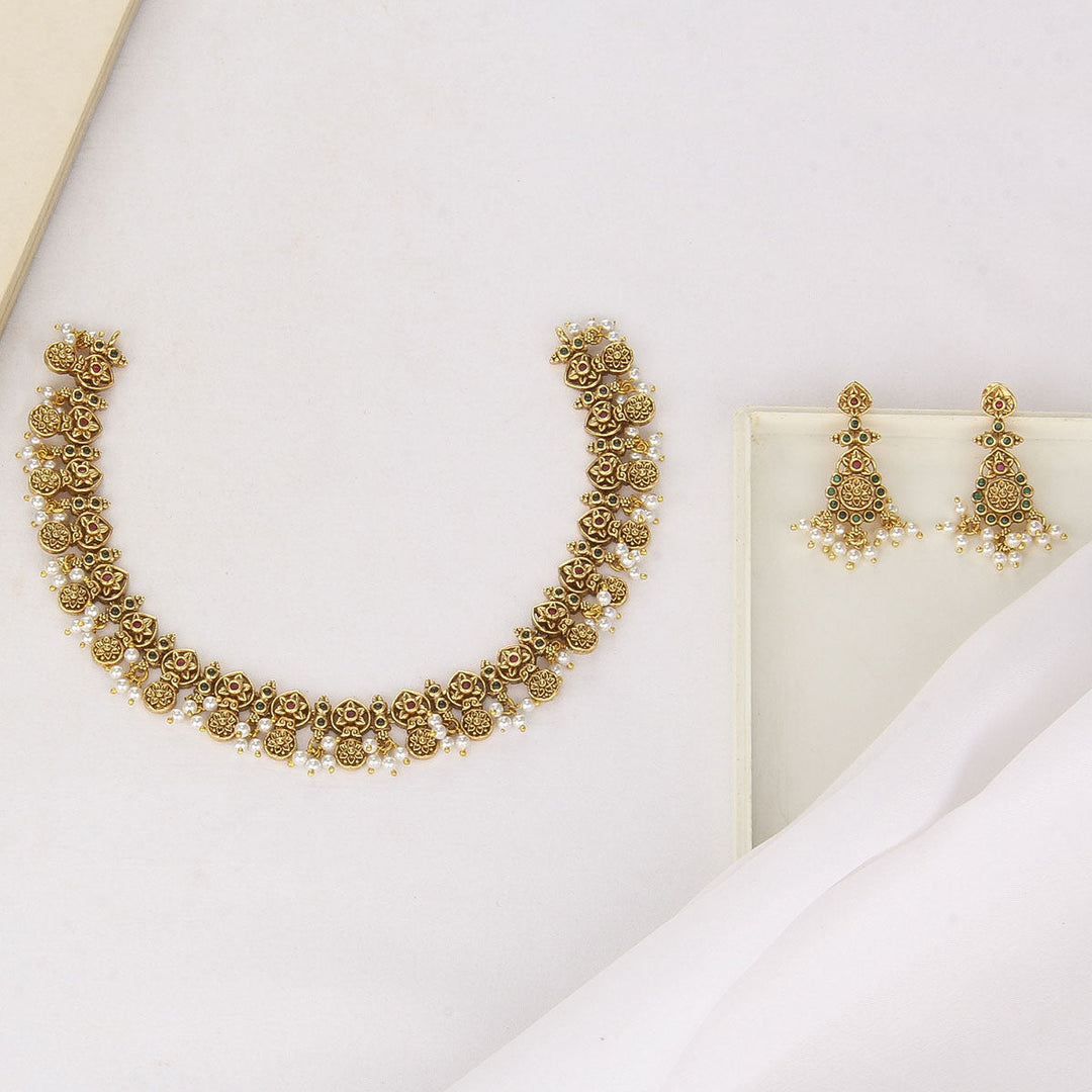 Pure 92.5 Silver, 24kt Gold Plated Lekha Nagas Short Necklace Set | SHOBITAM