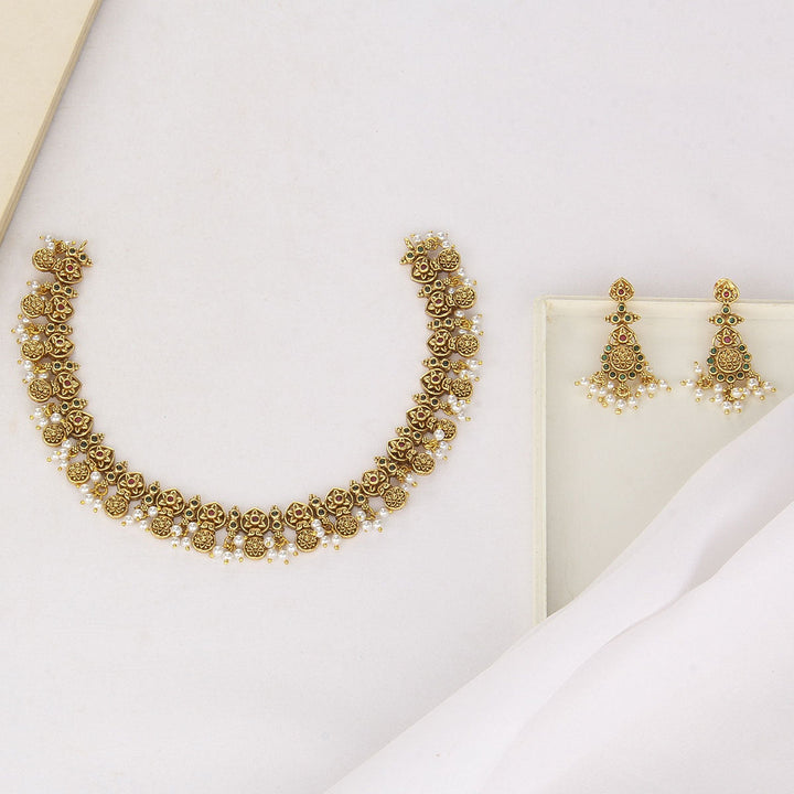 Pure 92.5 Silver, 24kt Gold Plated Lekha Nagas Short Necklace Set | SHOBITAM