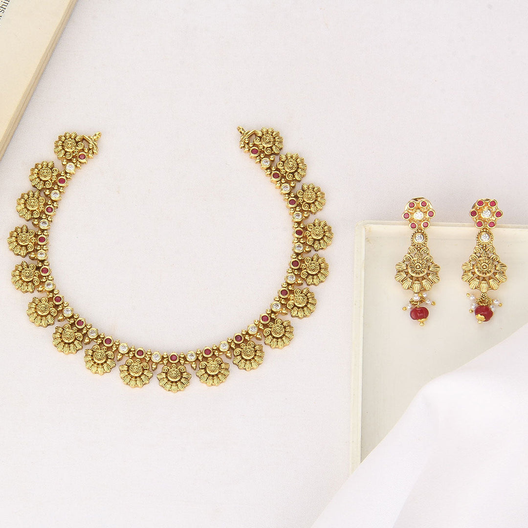 Pure 92.5 Silver, 24kt Gold Plated Majestic Nagas Short Necklace Set | SHOBITAM