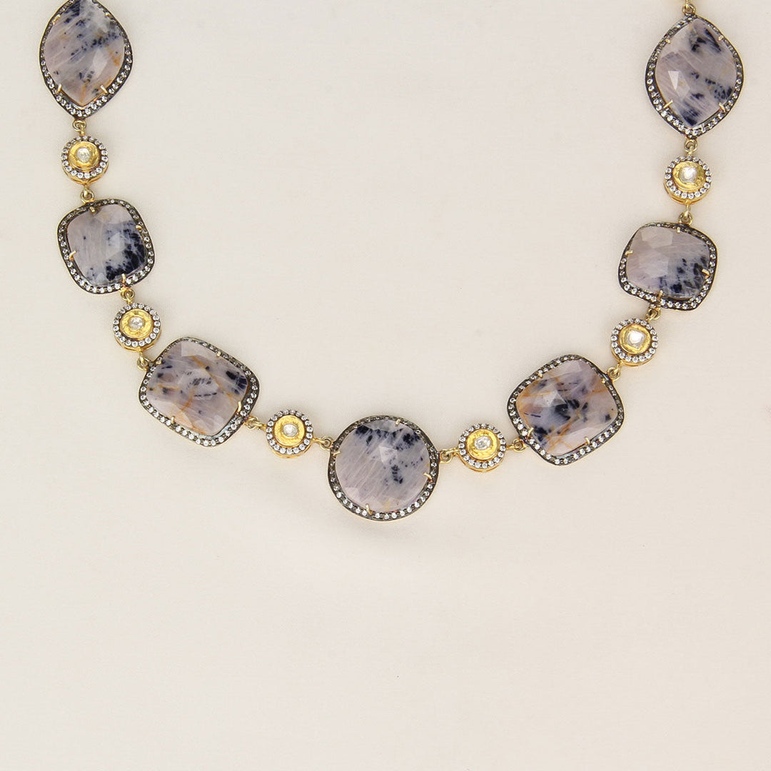 92.5 Silver, Gold Plated, Shinning Stone Studded Long Necklace Set