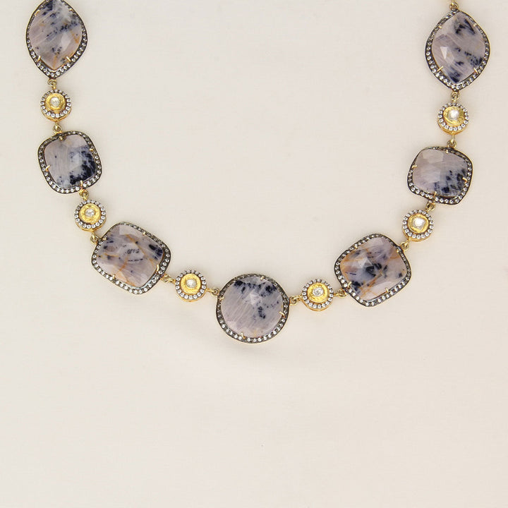 92.5 Silver, Gold Plated, Shinning Stone Studded Long Necklace Set