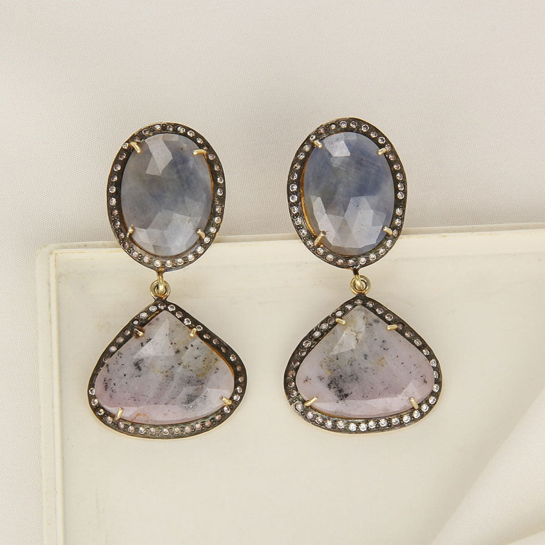 92.5 Silver, Gold Plated, Shinning Stone Studded Long Necklace Set