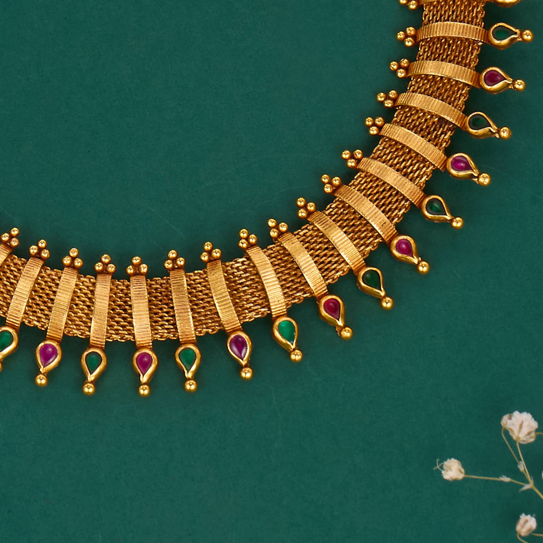 Pure 92.5 Silver, 24kt Gold Plated Jhanshika Nagas Short Necklace | SHOBITAM