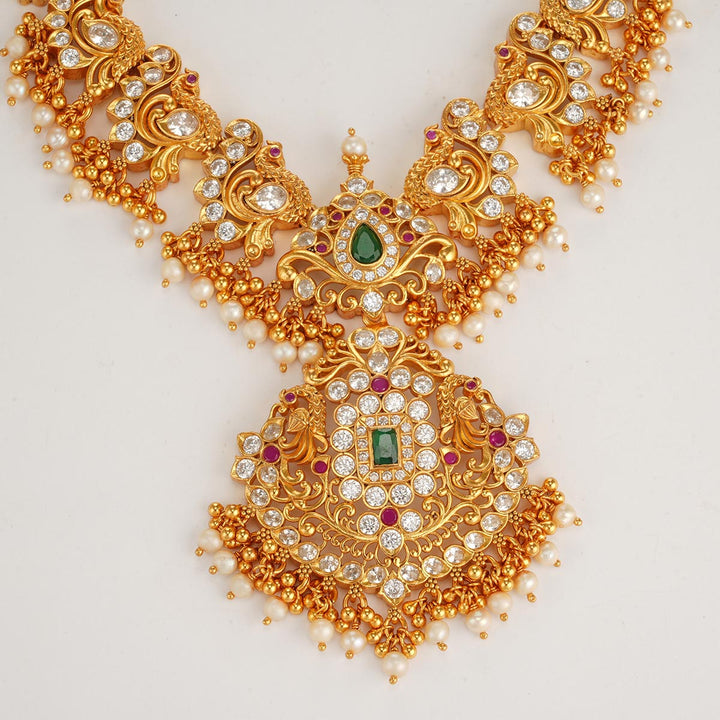 Pure 92.5 Silver Blissful Semi Long Mayuri Necklace | SHOBITAM