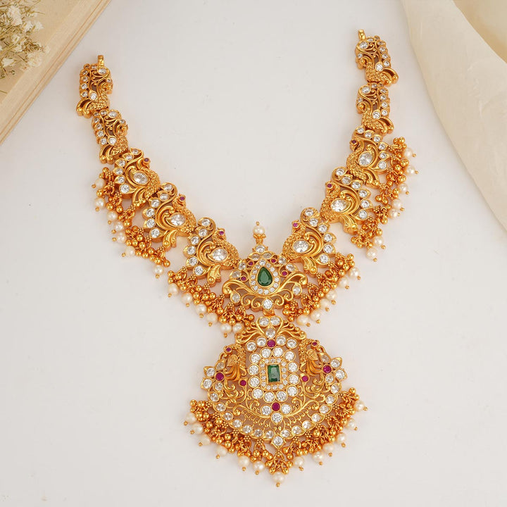Pure 92.5 Silver Blissful Semi Long Mayuri Necklace | SHOBITAM