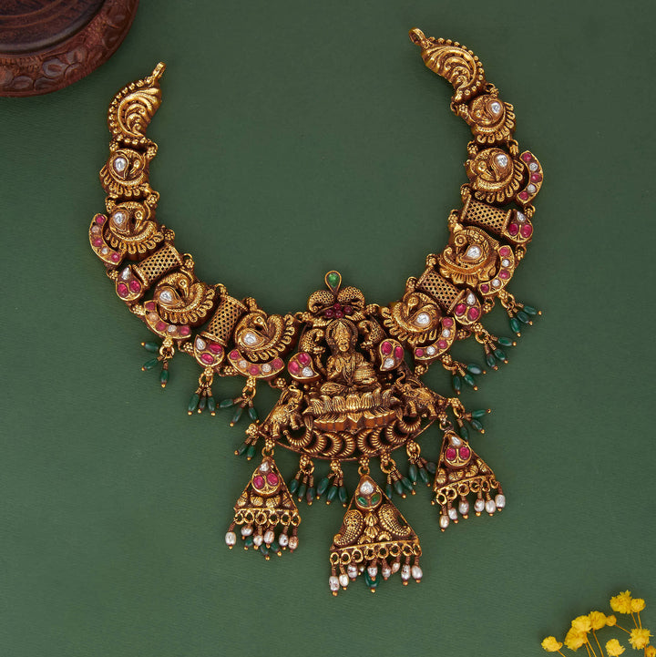 Pure 92.5 Silver, 24kt Gold Plated Attractive 3D Spl Short Necklace | SHOBITAM