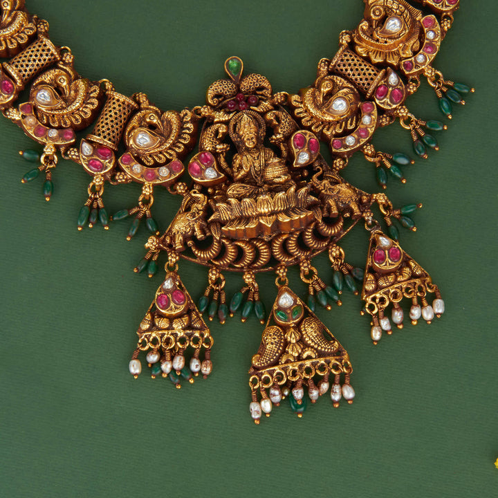 Pure 92.5 Silver, 24kt Gold Plated Attractive 3D Spl Short Necklace | SHOBITAM