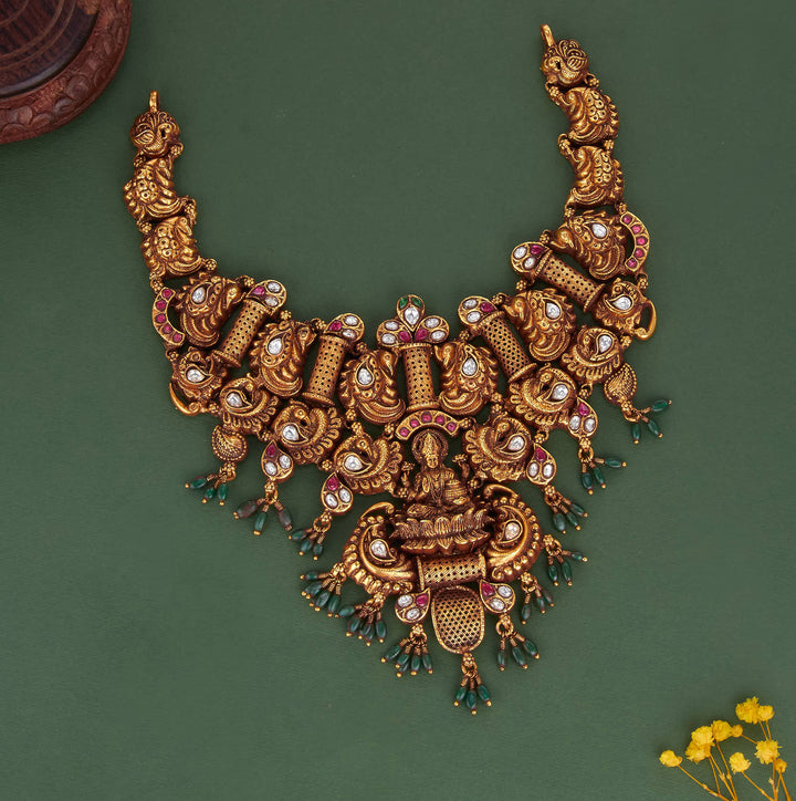 Pure 92.5 Silver, 24kt Gold Plated Elegant 3D Spl Short Necklace | SHOBITAM
