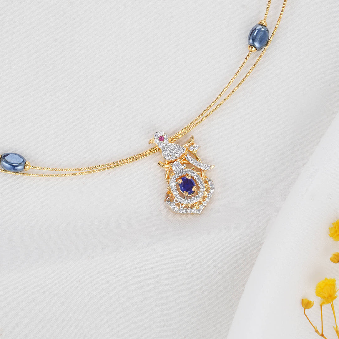 92.5 Silver 24kt Gold Plated Sparkling Hasli with Pendant Set | SHOBITAM