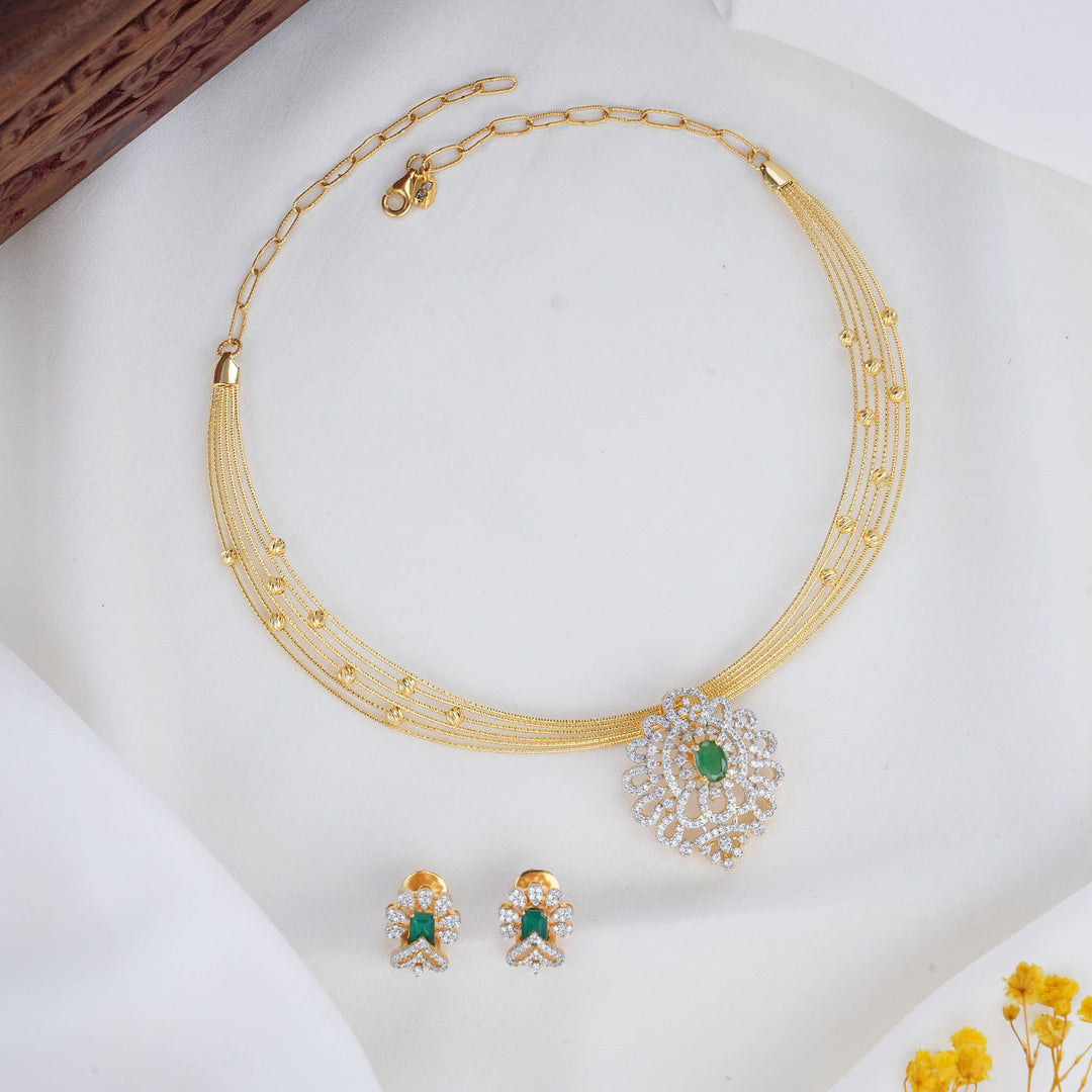 92.5 Silver 24kt Gold Plated Celestina Hasli with Pendant Set | SHOBITAM