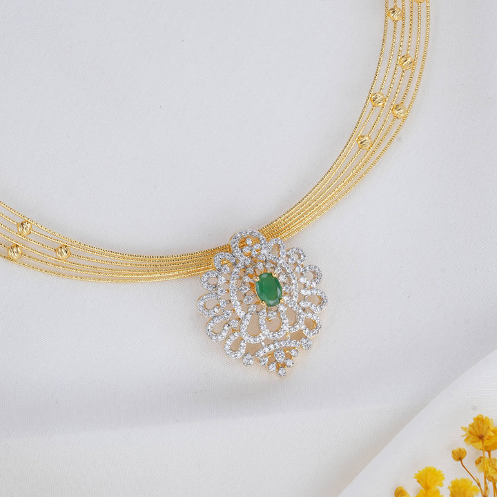 92.5 Silver 24kt Gold Plated Celestina Hasli with Pendant Set | SHOBITAM