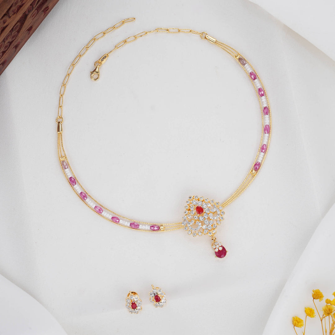 92.5 Silver 24kt Gold Plated Adorable Hasli with Pendant Set | SHOBITAM