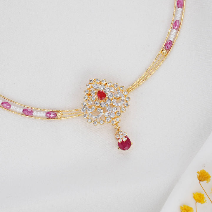 92.5 Silver 24kt Gold Plated Adorable Hasli with Pendant Set | SHOBITAM