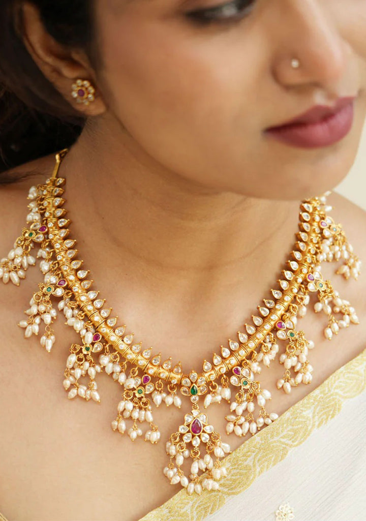 Stunning 92.5 Silver 24 Kt Gold Plated Guttapusalu Necklace