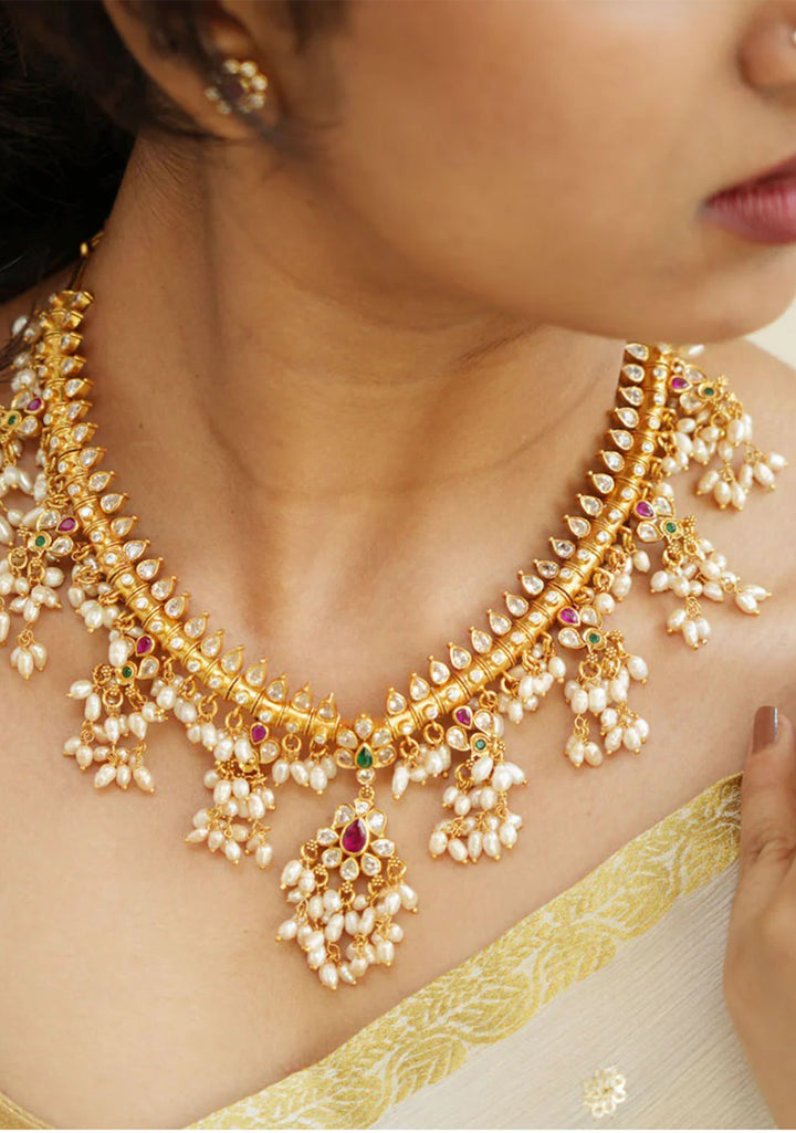 Stunning 92.5 Silver 24 Kt Gold Plated Guttapusalu Necklace