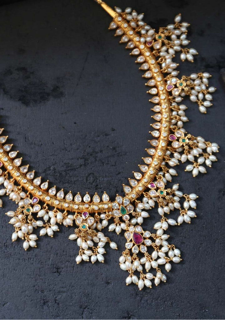 Stunning 92.5 Silver 24 Kt Gold Plated Guttapusalu Necklace