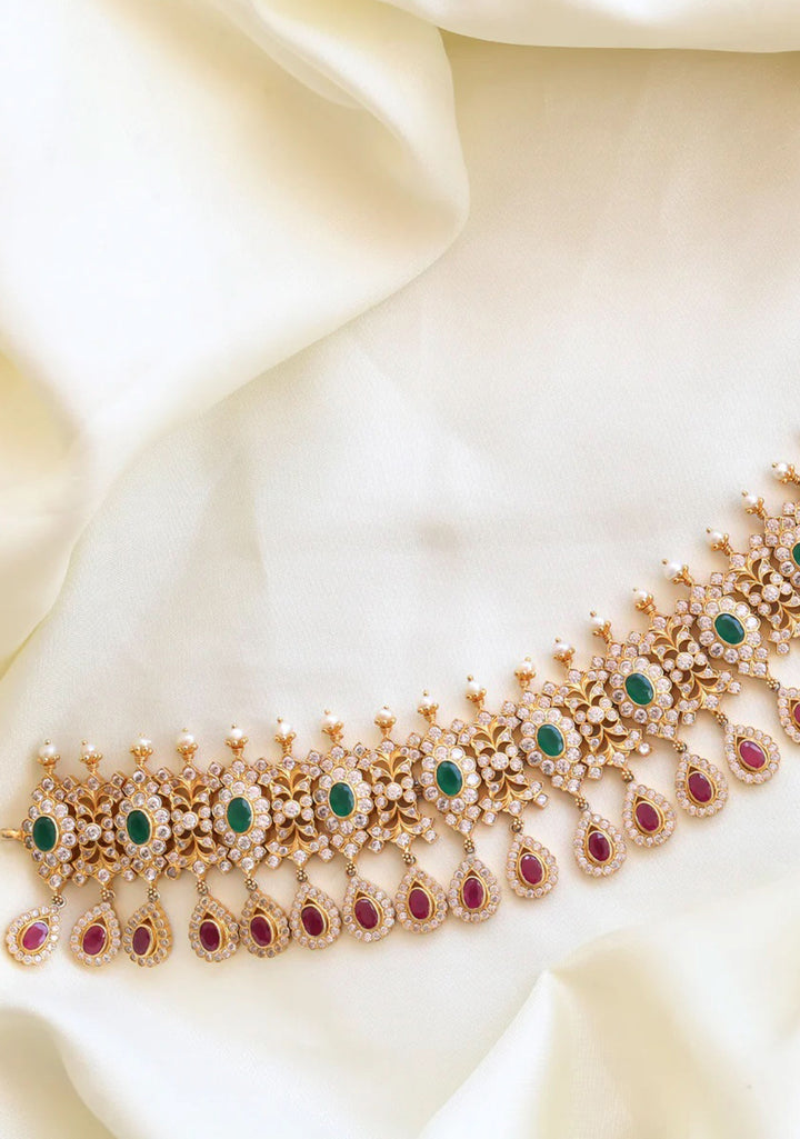 92.5 Silver Exquisite  Choker with stone and pearl beads detailing