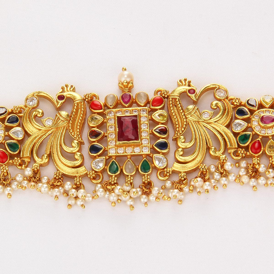 Pure 92.5 Silver Navarathna Pavon Choker | SHOBITAM