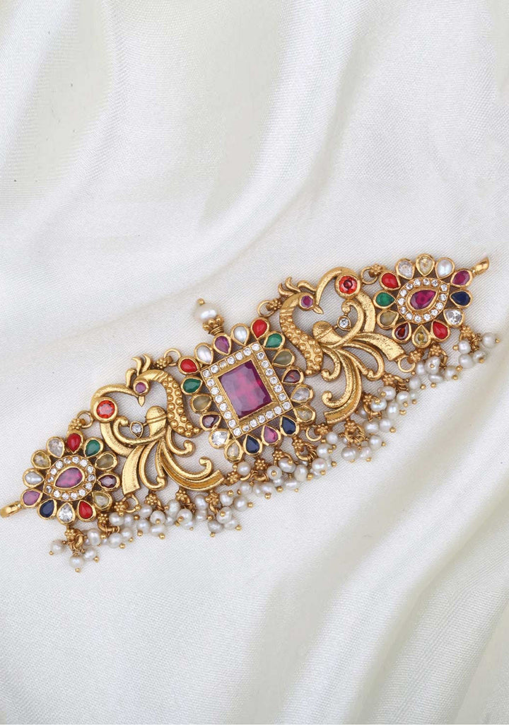 925 Silver Navarathna Twin peacock Choker