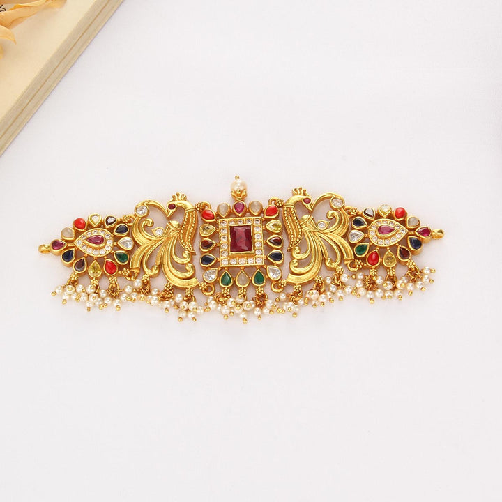 Pure 92.5 Silver Navarathna Pavon Choker | SHOBITAM