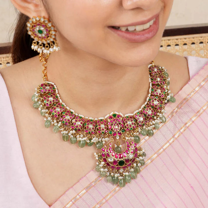 92.5 Silver, 24 kt Gold-Plated Daisy Kundan Necklace