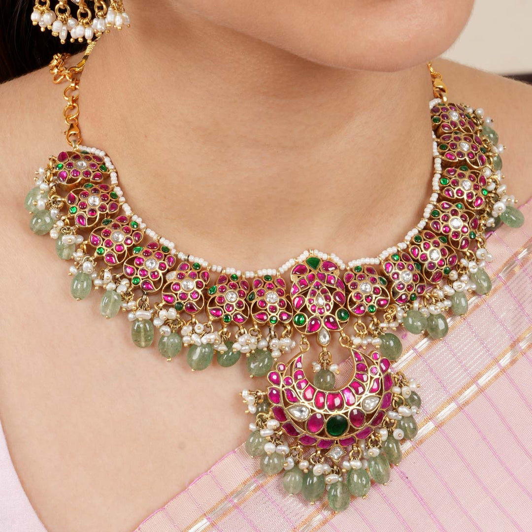 92.5 Silver, 24 kt Gold-Plated Daisy Kundan Necklace