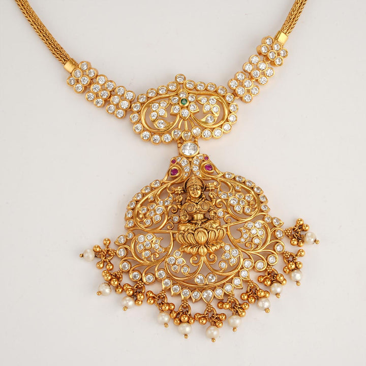 92.5  Silver 24 Kt Gold Plated Stone Studded Necklace