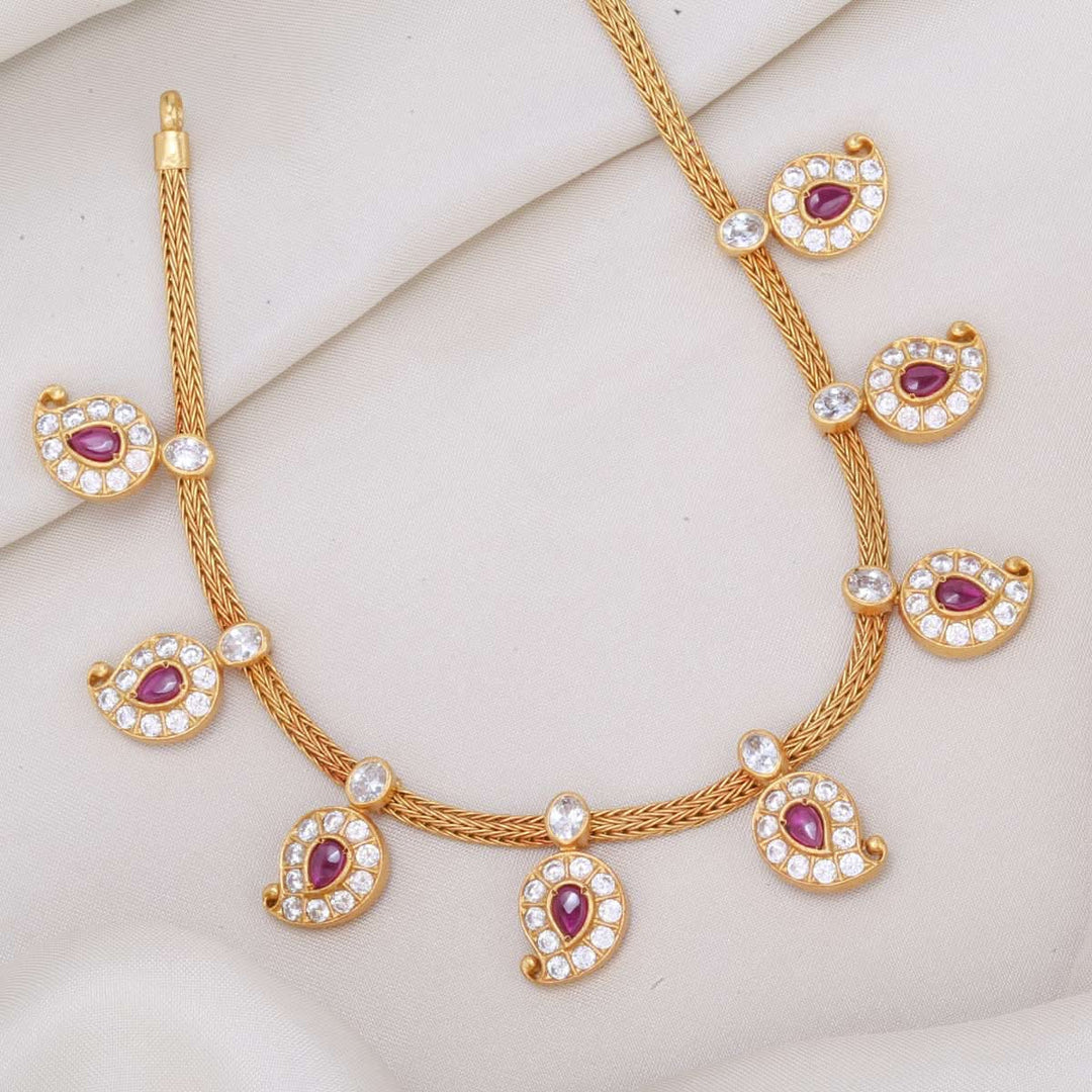 92.5 Silver Mango Necklace Adorned with Pink, Green, and White Stones