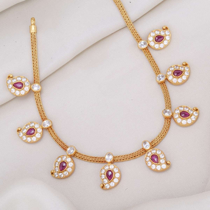 92.5 Silver Mango Necklace Adorned with Pink, Green, and White Stones