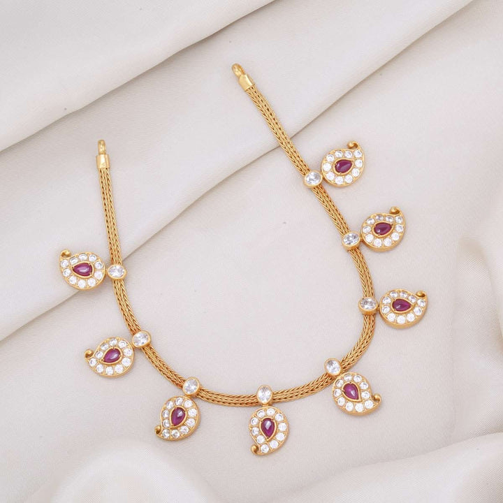 92.5 Silver Mango Necklace Adorned with Pink, Green, and White Stones
